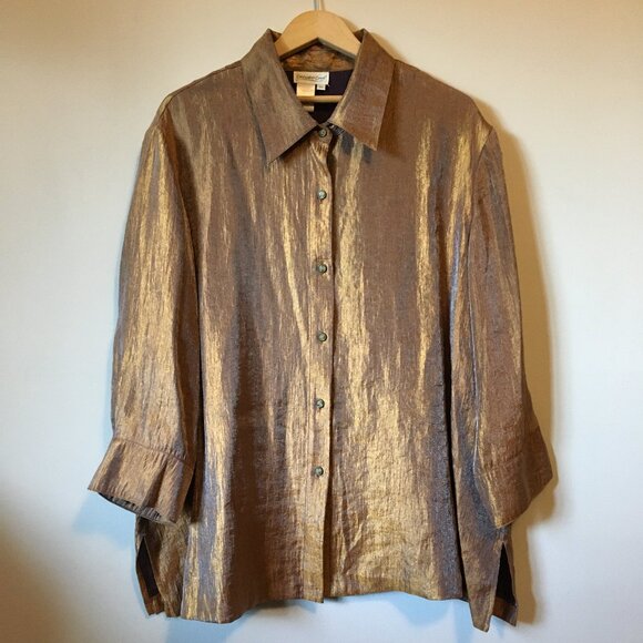 Vintage Coldwater Creek Golden Brown Button Down Shirt - Picture 1 of 16